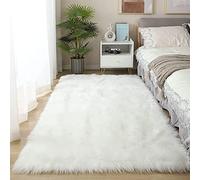 YIHAIC Falso Piel de Carnero Vellón Alfombra, Elegante De Pelo Largo Mullida Excelente Piel Sintética de Calidad Alfombra de Lana (Blanco, 50 x 150 cm)