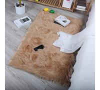 YIHAIC Falso Piel de Carnero Vellón Alfombra, Elegante De Pelo Largo Mullida Excelente Piel Sintética de Calidad Alfombra de Lana (Marrón, 60 x 90 cm)