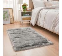YIHAIC Falso Piel de Carnero Vellón Alfombra, Elegante De Pelo Largo Mullida Excelente Piel Sintética de Calidad Alfombra de Lana (Gris, Rectangle 60 x 90 CM)