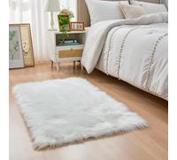 YIHAIC Falso Piel de Carnero Vellón Alfombra, Elegante De Pelo Largo Mullida Excelente Piel Sintética de Calidad Alfombra de Lana (Blanco, Rectangle 60 x 90 CM)