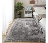 YIHAIC Falso Piel de Carnero Vellón Alfombra, Elegante De Pelo Largo Mullida Excelente Piel Sintética de Calidad Alfombra de Lana (Gris, Rectangle 80 x 180 CM)