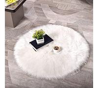 YIHAIC oveja de piel sintética Felpudo alfombra Antideslizante Lujosa Suave Lana artificial Alfombra para salón dormitorio baño sofá silla cojín (Blanco, 60 x 60 cm)