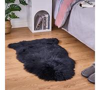 YIHAIC Piel de Oveja sintética, sensación acogedora como auténtica Lana Alfombra de Piel sintética, Man-Made Luxe Lana Alfombra de sofá cojín (Negro, 50 x 80 cm)