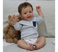 YIHANGG 60CM Sonriente Muñeca Reborn Niño 24 Pulgadas Realista Bebé Reborn Recién Nacida Contento Muñeca para Niños Pequeños con Cabello Enraizado A Mano Niños Cumpleaños Navidad Regalo