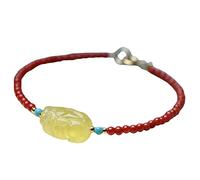 YIHANSS Feng Shui Bracelet para mujeres Hombres Natural Gemstone Red Agate Pricelet Pixiu Amuleto Buena suerte Pulsera de 3 mm Peads Pequeñas Pulseras Reiki Meditación de cristal Ajustable Cinnabar