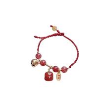 YIHANSS Fengshui Pulsera de Cristal 7a Lucky Persimmon Charm Balance Bracelet Rope Tejido Red Red Strawberry Quartz Vacaciones Joyas Atraer Dinero Prosperidad Luck Cinnabar