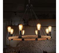 YIHANSS Lámpara Colgante American Creative Rural Hemp Rope Candelier T Cafe Café Candelier Retro Bar Contador Creativo NT Luz de lámpara Colgante Luces de Pared Factura de Montaje (Seis Cabezas)