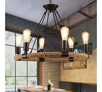 YIHANSS Lámpara Colgante American Creative Rural Hemp Rope Candelier T Cafe Café Candelier Retro Bar Contador Creativo NT Luz de lámpara Colgante Luces de Pared Factura de Montaje (Seis Cabezas)