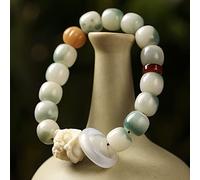 YIHANSS Pulsera de bodhi natural de 11 × 12 mm Beads Gradiente Corozo Nuez Tallado Lion Conjunto de la suerte AGATO ANIL