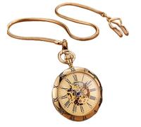 YIHANSS Reloj de Bolsillo mecánico automático de Lujo de Cobre y Plata, Reloj de Bolsillo con Cadena y números Romanos para Hombre