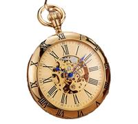 YIHANSS Reloj de Bolsillo mecánico automático de Oro de Lujo, Relojes Retro de Cobre con números Romanos, Cadena Colgante, Hombres y Mujeres