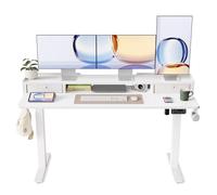 YIHAYO Escritorio Elevable Eléctrico con cajones y estantes para Monitor 150 x 60 cm, Standing Desk Mesa Escritorio Elevable con Ganchos, Stand Up Desk, Escritorio de Oficina en casa(Blanco)