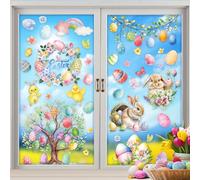 YIHELU Pegatinas de Ventana de Pascua - Adhesivos Reutilizables de Conejitos y Huevos de Colores para Decoración de Primavera Ideal para una Decoración Primaveral y Festiva en tu Hogar