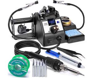 YIHUA 926LED-IV 60W estación de soldadura 90~480 ° C juego de soldador con 2 manos amigas, 5 puntas de soldadura adicionales, bomba para desoldar, 50 g de soldadura sin plomo, pinzas a prueba de ESD