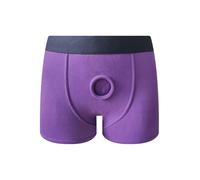Yihuimin Calzoncillos tipo bóxer para mujer, con abertura para anillo de pene, arnés de strapon, eróticos, ropa interior, morado, 3XL