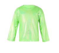 Yihuimin Camiseta para niña y niño, metálica, brillante, manga larga, top de baile, hip hop, brillante, traje moderno de jazz, danza, traje de baile de 1 a 18 años, verde, 110-116