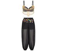 Yihuimin Conjunto de danza del vientre para mujer, traje de danza oriental bailarina top y pantalones ropa de baile, Negro , Talla única