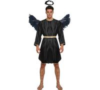Yihuimin Disfraz de ángel para hombre, disfraz de carnaval de diablo, disfraz de mensajero del amor, disfraces, disfraz de Cupido, con alas de ángel y halo, cosplay, fiestas temáticas, clubwear, negro