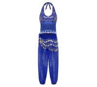 Yihuimin Disfraz de danza del vientre para mujer, disfraz de danza del vientre con lentejuelas, pantalones harén árabe, disfraz de princesa árabe, disfraz de Halloween, carnaval, ropa de club, azul
