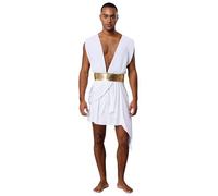 Yihuimin Disfraz de Dios Griego para hombre, vestido de color retro, vestido de cuello en V, vestido antiguo romano para cosplay, disfraz de carnaval, color blanco, 3XL