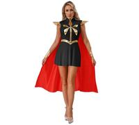 Yihuimin Disfraz de diosa griega para mujer, disfraz de Halloween metálico, patchwork con capa, disfraz de gladiador romano, disfraz de cosplay, disfraz de fiesta, color negro, S