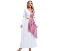 Yihuimin Disfraz de Diosa Romana Vestido Largo Metálico Traje Griego Halloween Carnaval Sxl Rosa L