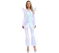 Yihuimin Disfraz de discoteca para mujer, disfraz de alienígena, disfraz de astronauta, disfraz metálico, disfraz de festival, disfraz de carnaval, color plateado brillante, talla M