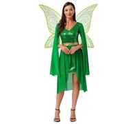 Yihuimin Disfraz de elfo para mujer, 2 piezas, vestido de hadas medieval, con alas de hada, sin mangas, vestido de lentejuelas, cosplay, disfraz de carnaval, rave, clubwear, verde, S