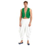 Yihuimin Disfraz de príncipe árabe para hombre, chaleco de Navidad con pantalones harén, disfraz de príncipe árabe, disfraz de carnaval, cosplay, juego de rave, clubwear, fiestas temáticas, verde y