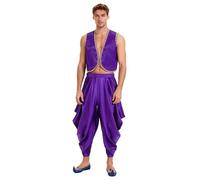 Yihuimin Disfraz de príncipe árabe para hombre, chaleco de Navidad con pantalones harén, disfraz de príncipe árabe, disfraz de carnaval, cosplay, ropa de club, fiestas temáticas, color lila, 3XL