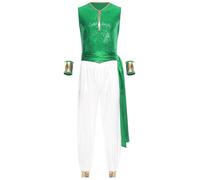 Yihuimin Disfraz de príncipe árabe para hombre, disfraz de Halloween, cosplay, conjunto de lentejuelas, mono con cinturón y mangas, para carnaval, color verde, L