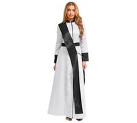 Yihuimin Disfraz de sacerdote de manga larga para mujer, disfraz de iglesia católica romana, patchwork, pastor, ministerio, disfraz de Halloween, cosplay, color blanco, S