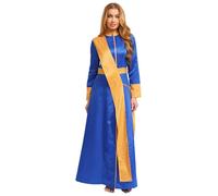 Yihuimin Disfraz de sacerdote de manga larga para mujer, disfraz de iglesia católica romana, patchwork, pastor, ministerio, disfraz de Halloween, cosplay, color azul real, XL