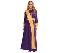 Yihuimin Disfraz de sacerdote de manga larga para mujer, disfraz de iglesia católica romana, patchwork, pastor, ministerio, disfraz de Halloween, cosplay, disfraz de carnaval violeta, XL