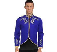 Yihuimin Disfraz medieval con purpurina para hombre, palacio real victoriano, chaqueta renacentista, disfraz de carnaval, azul, L