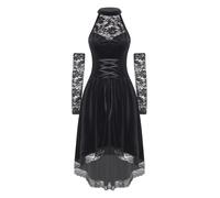 Yihuimin Ropa gótica para mujer, vestido de noche de encaje negro, vestido vintage gótico, sin mangas, vestido de bruja de vampiro, vestido de Halloween, Negro , M