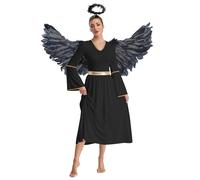 Yihuimin Set de disfraz de ángel para mujer, vestido de ángel con alas de ángel y aureola, disfraz de diosa de manga larga con escote en V y mangas trompeta, vestido largo de carnaval, disfraz de