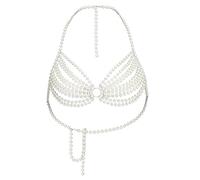 Yihuimin Sujetador con perlas para mujer, cadena para el cuerpo, bikini, cadena para el pecho, joyería para el cuerpo, arnés abierto, pezón, ropa de club, ropa de noche, ropa de noche, talla única