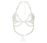 Yihuimin Sujetador con perlas para mujer, cadena para el cuerpo, bikini, cadena para el pecho, joyería para el cuerpo, arnés abierto, pezón, ropa de club, ropa de noche, ropa de noche, talla única