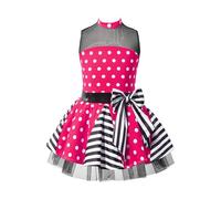 Yihuimin Vestido vintage para niña de los años 50, con lunares, tutú, vestido de baile con lazos brillantes, traje de gimnasia para patinaje sobre hielo, Halloween, carnaval, 314 años, Rosa brillante