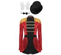 Yihuimin Zirkus Verkleidung Damen Kostüm Zauberer Zirkus Ringmaster Glitzer Karneval Halloween Party Cosplay Sxl Rot XXL