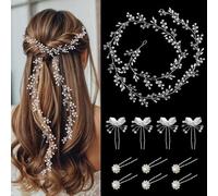 YiiHHooN 11 Piezas Adornos para el Pelo Boda, 100 cm/39 in Enredadera para el Pelo de Novia y Horquillas de Perlas, Tocado de Pelo Plata con Perlas y Cristales para Novia y Damas de Honor