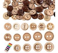 YiiHHooN 150 Piezas Botones de Coco, 5 Tamaños Botones de Madera Vintage con Hilo de Bordar, Botones de Cáscara de Coco para Coser y Manualidades para Chaquetas de Punto DIY