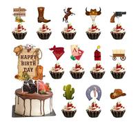 YiiHHooN 37 Piezas Decoración De Tarta Happy Birthday, 13 Diseños Decoración De Tarta Vaquero Cumpleaños, Toppers Western Vaquero para Tarta Decoración Cumpleaños para Fiesta del Oeste