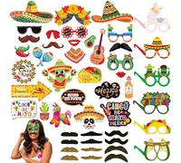 YiiHHooN Accesorios para Fotos de Fiesta Mexicana, 48 Piezas Fiesta Mexicana Photo Booth Props, Accesorios para Fotomatón con Bigotes y Gafas de Papel para Cinco de Mayo