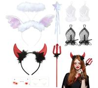 YiiHHooN Disfraz de Diablo para Mujer, 8 Piezas con Cuernos de Diablo y Diadema de ángel para Adultos, Disfraz de ángel y Diablo para Halloween Accesorios para Adultos Carnaval Cosplay Mascarada