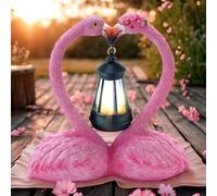 yiilead Estatua de flamenco de jardín de 9.8 pulgadas con linterna solar, decoración de flamenco en forma de corazón, regalos únicos de flamenco de doble cabeza para mujeres, mamá, amante
