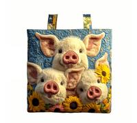 yijan Handmade Happy Piggies Quilted Tote Bag - Original Patchwork Boho Tote for Daily & Travel Use (High Bag(13x16inch))