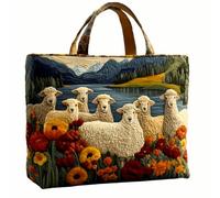 yijan Handmade Sheep Heaven Quilted Tote Bag - Original Patchwork Boho Shoulder Bag for Daily & Travel (L,Short Bag(15x14inch))
