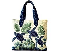 yijan Handmade Turtle Quilted Tote Bag - Original Patchwork Cotton Fabric Shoulder Bag Large Capacity Casual Travel Bag (High Bag(13x16inch))